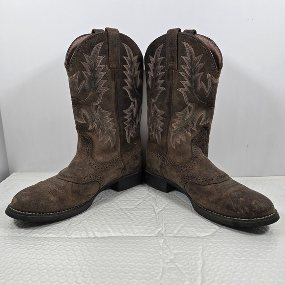 Ariat Heritage Stockman Western Cowgirl Boots Brown Pink&Blue Flames 6.5M - Picture 5 of 12